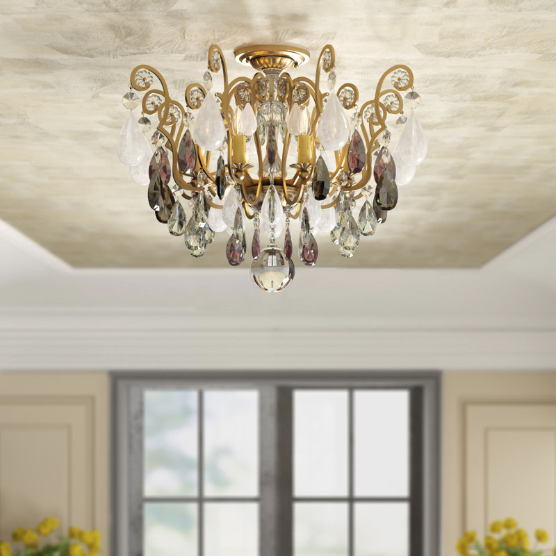 Renaissance 6 - Light Semi Flush Mount, Amethyst And Black Diamond Color Crystals, Heirloom Bronze