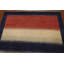 Tapis unique en laine noué à la main à rayures rectangulaires bleu / ivoire / rouge