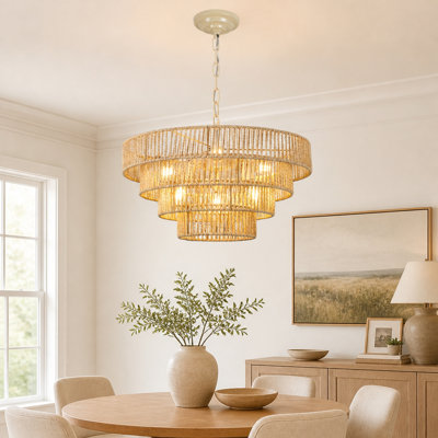 Lustre 64,97 "en verre étagé, luminaire suspendu B12 à 6 lumières, cadre en métal doré, cordon de suspension réglable