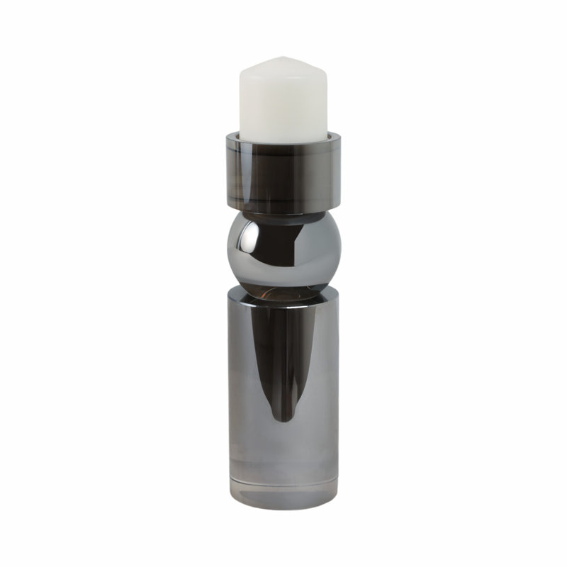 Glass and Crystal Pillar and Taper Holder with Modern Geometric Silhouette in Glam Style for Contemporary Decorative Accents and Elegant Candle Display