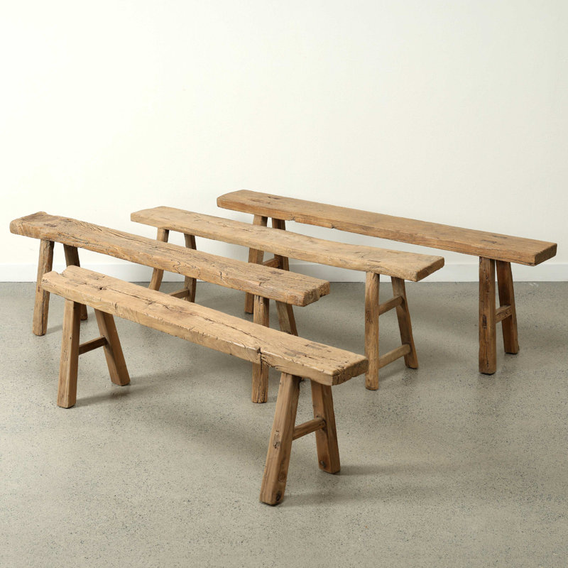 Lily's Living Vintage Noodle Bench, Weathered Natural Wood Finish , 20" H x 60" W x 5.5" D