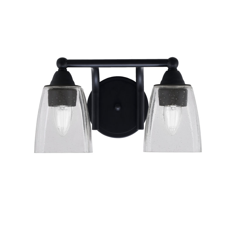 Paramount 2 Light Bath Bar Shown In Matte Black Finish With 4.5" Square Clear Bubble Glass