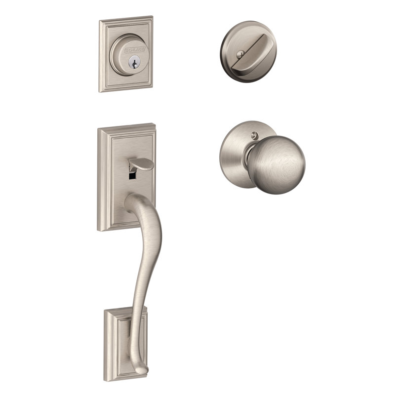 Addison Handleset with Single Cylinder Deadbolt and Orbit Door Knob and Rosette, Satin Nickel, Keyed Alike