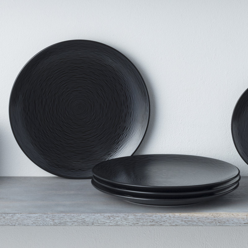 Noritake Colorscapes Swirl Coupe Dinner Plates, 11", Black