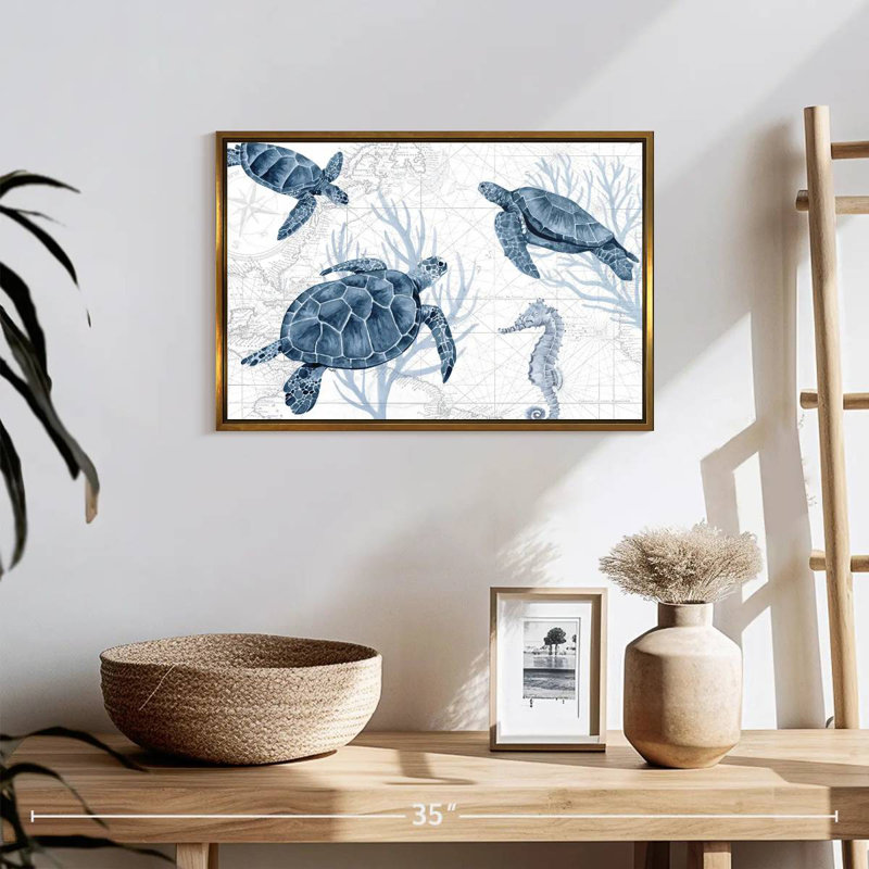 Bleu profond I sur blanc, Cadre flottant doré, 19 po x 13 po