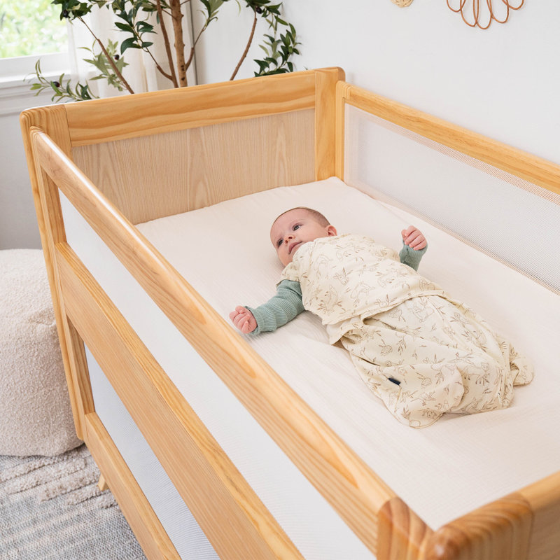 HALO 3-in-1 Breathable Mesh Convertible Crib with Toddler Bed Conversion Kit, Natural