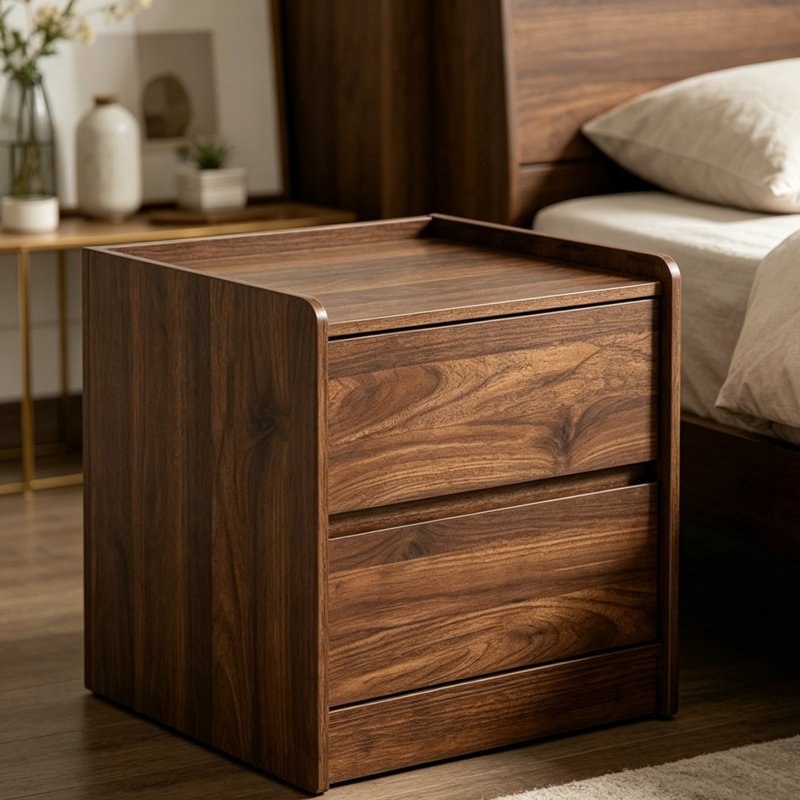 Table de chevet en noyer avec deux tiroirs 19,68 po de profondeur Matthes, Brun