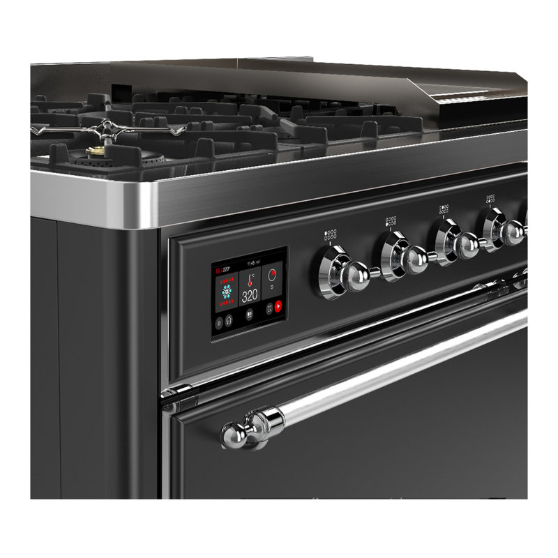Majestic III Series 48 Inch Dual Fuel Range with 5 Sealed Burners, Griddle, Frenchtop in Matte Graphite (Natural Gas, Burnished Trim)
