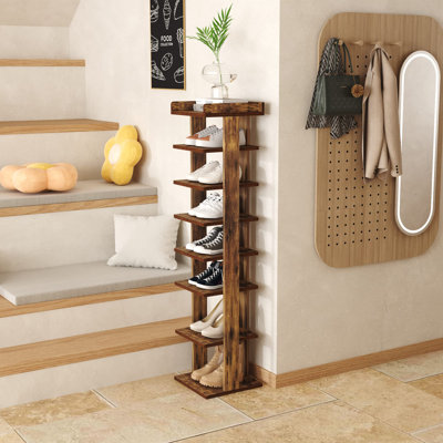 7-Tier Wood Shoe Rack, Entryway Shoe Tower,Vertical Shoe Organizer, Wooden Shoe Storage Stand, Rustic Brown