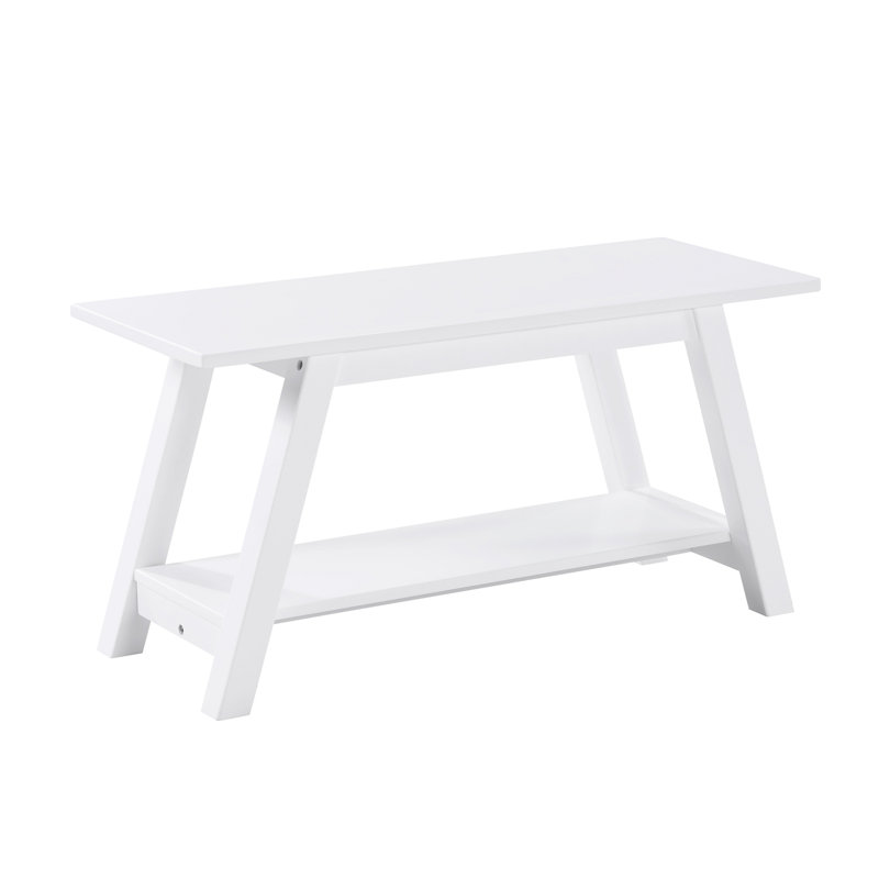 Banc en bois massif avec tablette Elyz, 36,10 po de long, blanc