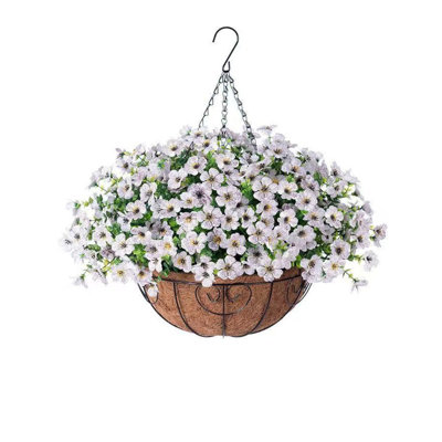 Artificial Faux Hanging Plants Flowers Basket with Hanging Basket for Outdoors Spring Summer Decoration,Hanging Planters with Fake Silk Flowers UV Resistant Realistic for Outside Porch Patio Balcony Garden