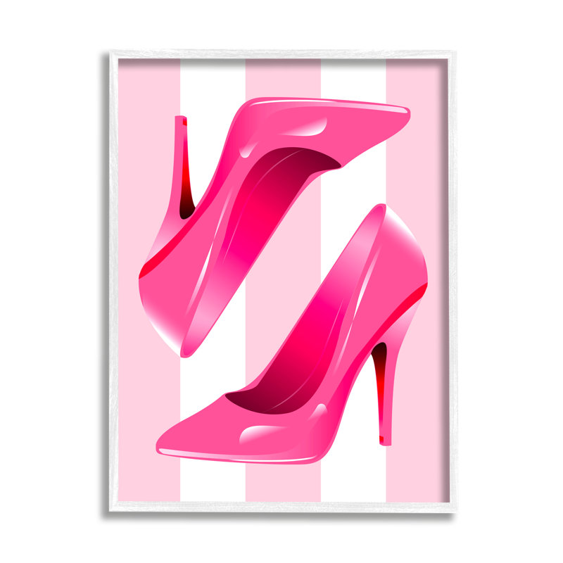 Heels On Pink Stripes par Lil 'Rue, Estampe numérique encadrée blanc bord de mer, H 30 po x l 24 po x P 1,5 po