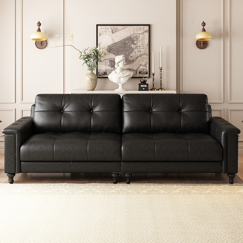 Causeuse-coussin modulable noire en cuir véritable, H 33,46 po x l 86,61 po x P 40,55 po