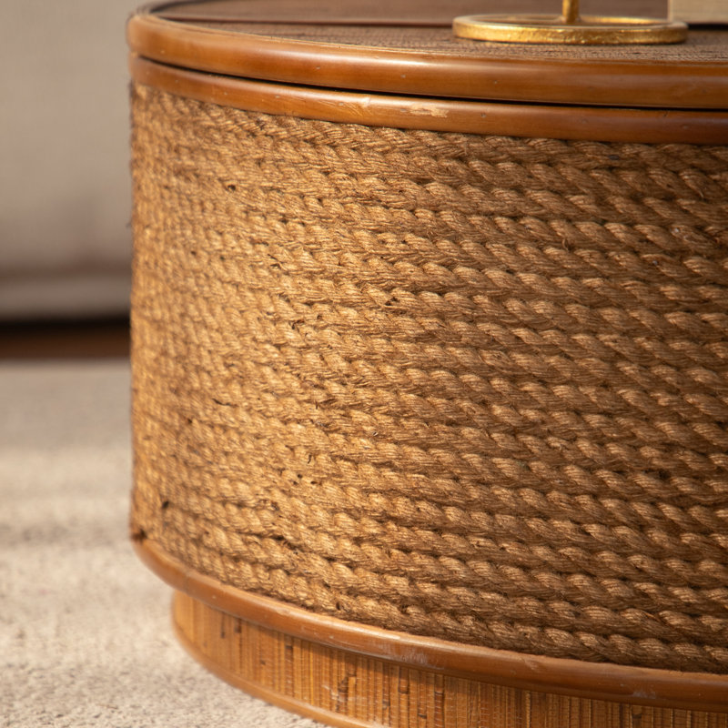 Table basse ronde en rotin avec rangement amovible