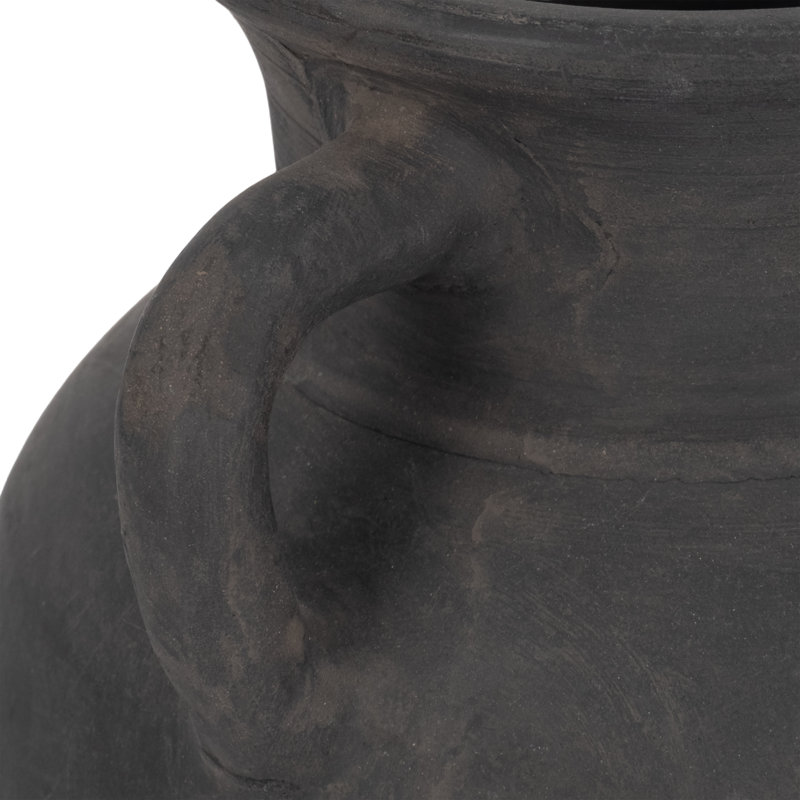 Keneen Handcrafted Terracotta Pottery Vase with Amphora Shape and Handles - Rustic Decorative Accent for Home Decor, Black