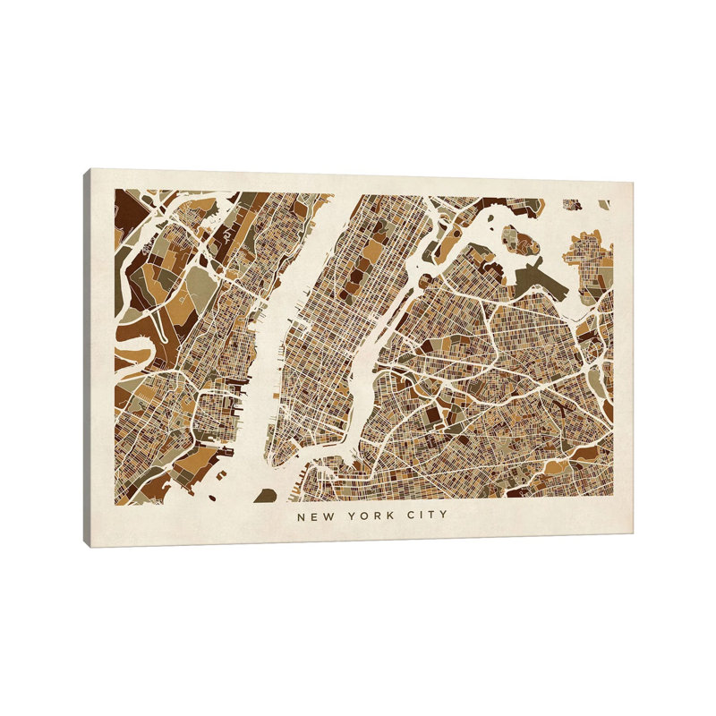 New York City Street Map by Michael Tompsett - Wrapped Canvas Print, 20.32 cm H x 30.48 cm W