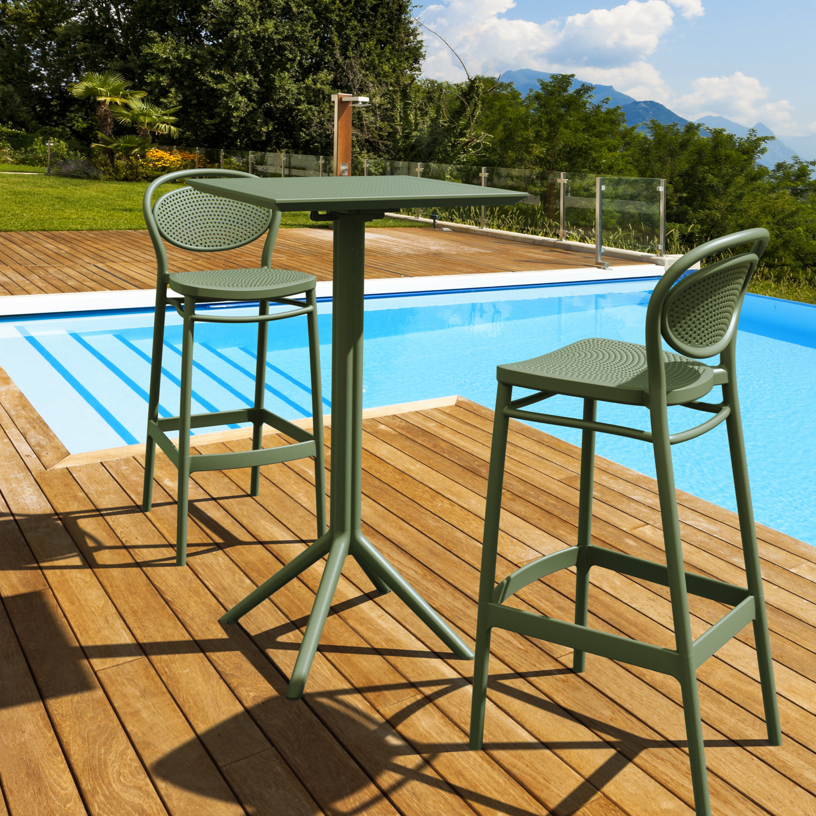 Farrah Folding Plastic Bar Table, Olive Green