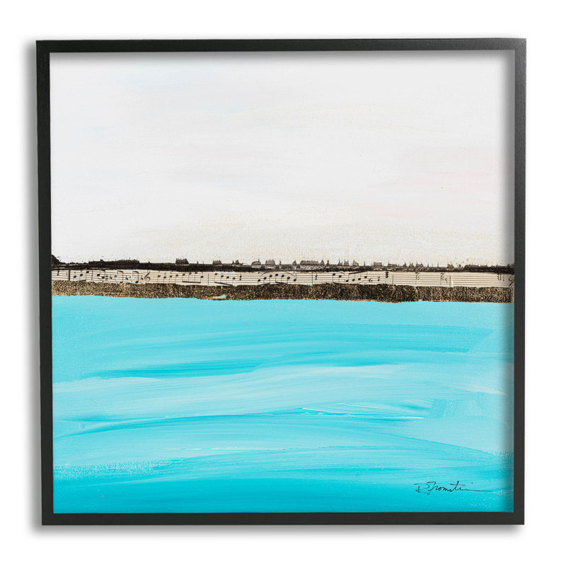 Paysage moderne, notes de musique, collage, estampe numérique par Ruth Fromstein, Giclée encadrée noir minuit