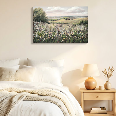 Vintage Wildflower Landscape Canvas, 24"X36", Crafted For Durability, Suitable Various Rooms, With 3D Floral Effect