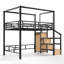Lit mezzanine double avec escalier de rangement et garde-robe, lit mezzanine en métal avec cadre à baldaquin et éclairage à DEL, conception spacieuse sous le lit