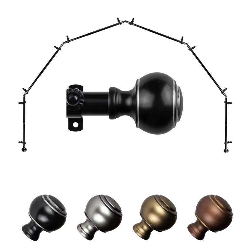 Tringle à rideaux pour baie vitrée à 6 côtés Jaylin - laiton antique 13/16 po, Noir, 28 po à 48 po (chaque côté)