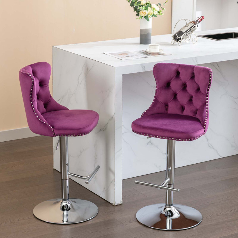 Swivel Barstools Adjusatble Seat, Modern Upholstered Bar Stools With Backs Comfortable Tufted For Home Pub And Kitchen Island, Set Of 2