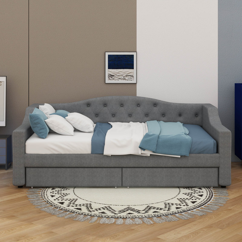 Lit de jour simple TG avec 2 bandes et 2 tiroirs, gris