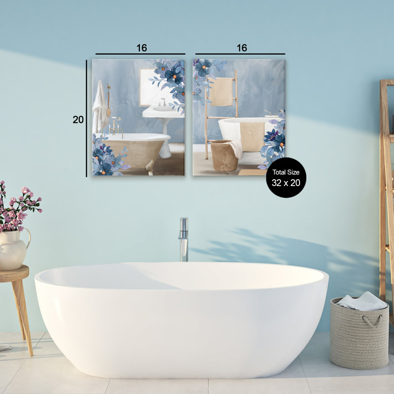 Ensemble de salle de bain 2 pièces Bathroom Blues Floral, design par Kim Allen, H 20 po x l 16 po