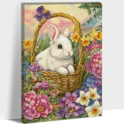 Art mural de lapin de Pâques GUTTATY, décoration murale de photos de lapin de Pâques au printemps, décorations murales de fleurs de lapin et de printemps, impressions de Pâques pour le salon, la chambre à coucher, la chambre d'enfant, la chambre de bébé prête à être suspendue 12 po x 18 po