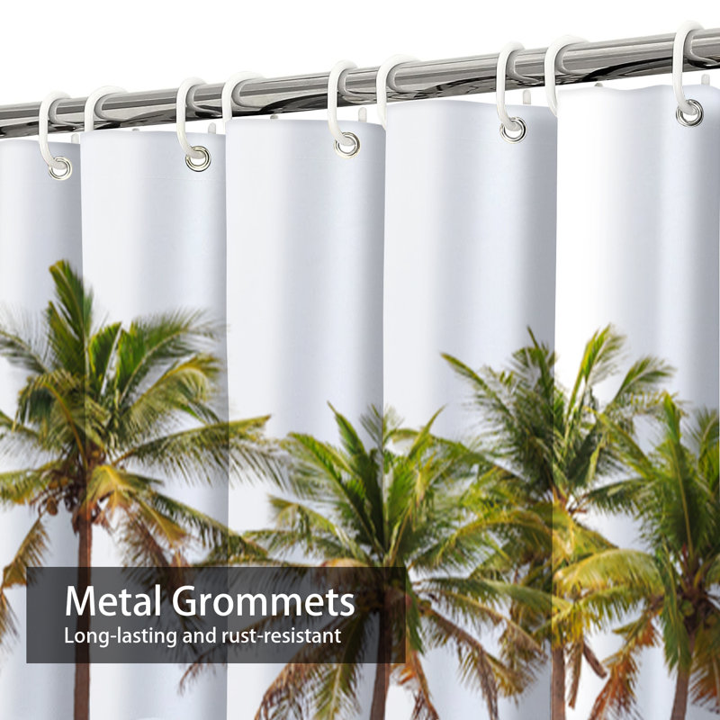 East Urban Home White Waterproof Shower Curtain,Four Coconut Palm
