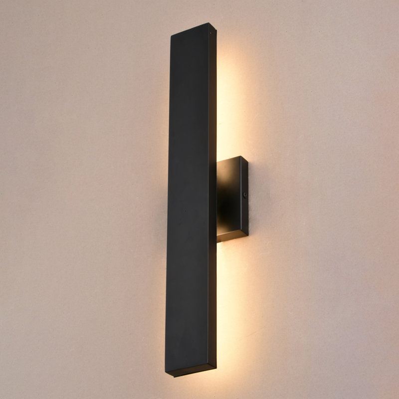 Maiella 20 in. H 1-Light Matte Black Contemporary Outdoor Wall Sconce made of Rust-Resistant Aluminum, Frosted Acrylic Shade, Integrated LED, Use for Exterior Porch Patio Front Door or Garage