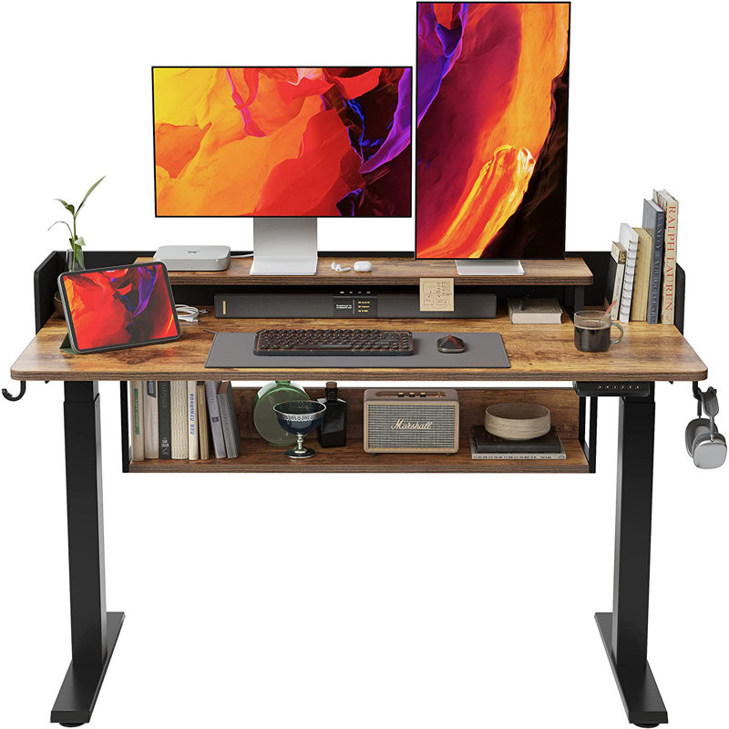 Bureau debout à hauteur ajustable Koedy, Brun rustique / noir, H 47 po x l 55 po x P 24 po