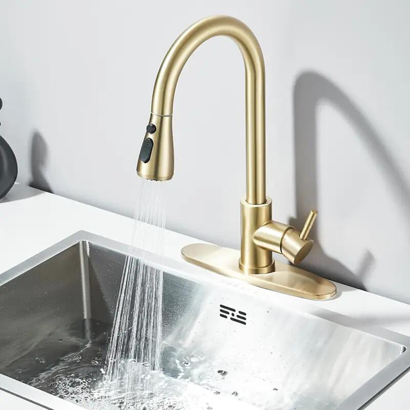 Robinet de cuisine robinet de cuisine escamotable à poignée simple, Brushed Gold