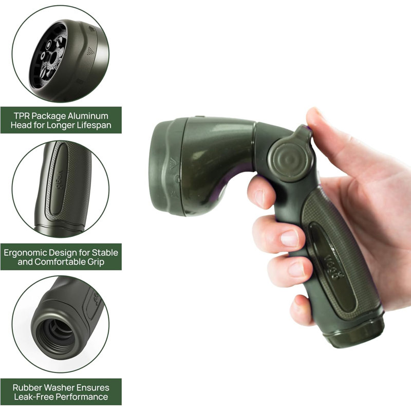 Watering 9 Spray Pattern Garden Hose Nozzle, Seaweed Green