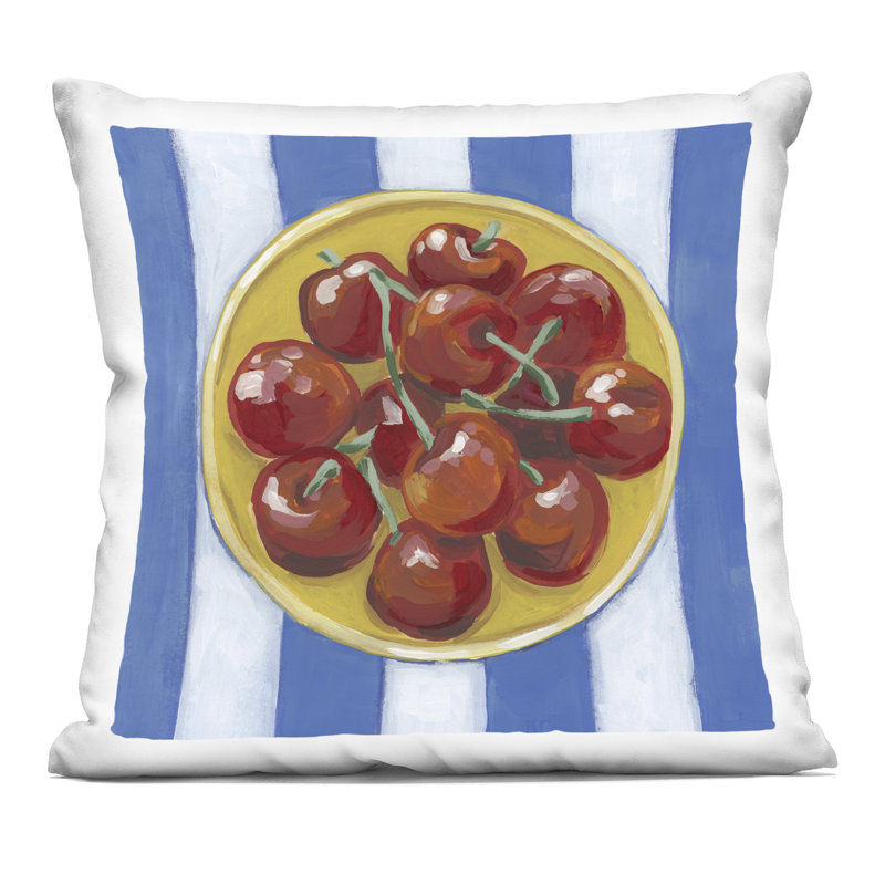 Coussin Cherry Bowl Over Stripes, imprimé par June Erica Vess