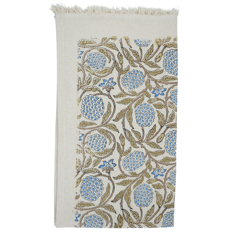 Hand Block Print Waffle Floral Hand Towels 17X32 Sustainable Luxury Cotton Towels for Your Bathroom "Merakhi", Blue