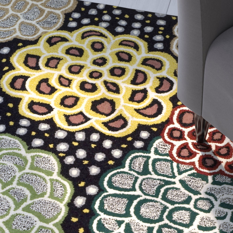Tapis noir en laine touffeté à la main Avayah, Rond 6 pi