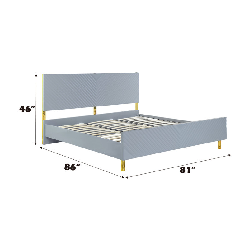Grand lit Gaines White, Gris, Lit double