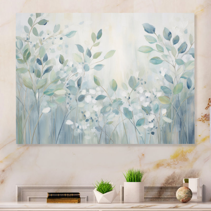 «Blue Botanical Rhythms IV - Abstract Botanicals», reproduction d'art en métal, H 34 po x l 44 po