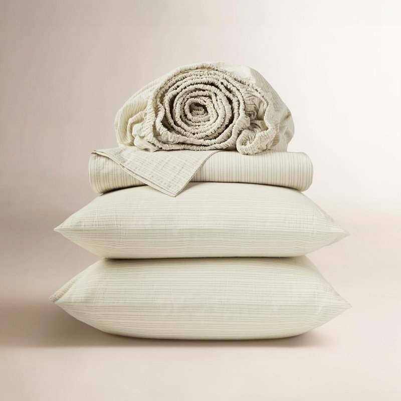 Organic Crinkled Percale™ 100% Cotton Sheet Set, Full Sheet Set with 2 Pillowcases, Undyed w/Indigo-Gray