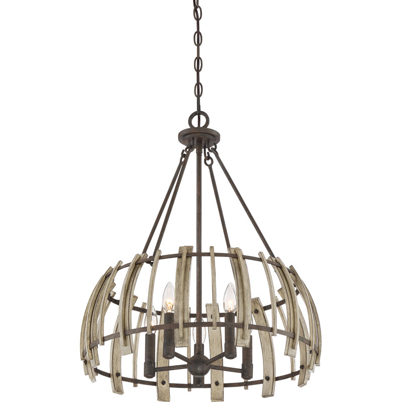 Lustre géométrique 5 lumières unique/avec accents de bois Quijada
