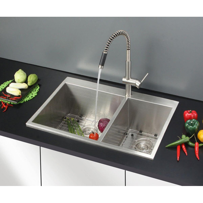 Tirana 33" L x 22" W Double Basin Drop-in Kitchen Sink
