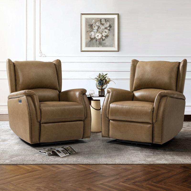 Fauteuil inclinable électrique en cuir véritable de 33,75 po Birkdale