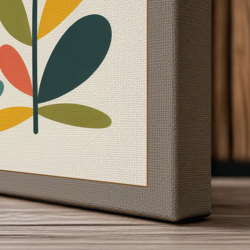 Golden Blooms Mid-Century - Wrapped Canvas, 24x16 - 61.0 x 40.6 cm, Taupe Border