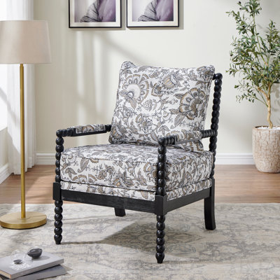 Upholstered Spool Accent Chair with Turned Wood Frame, Floral