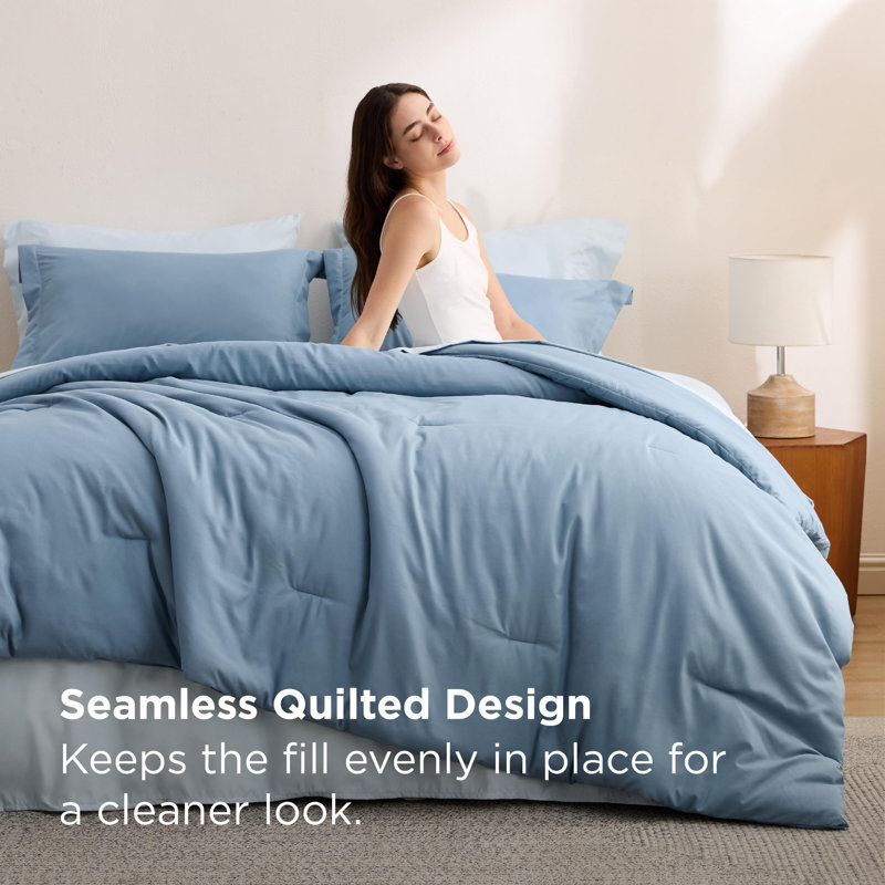 Bedsure Queen Comforter Set - 7 Pieces Grayish Blue Queen Bedding Set for All Seasons, Boho Contrasting Design Bed in a Bag with Comforter, Sheets, Pillowcases & Shams