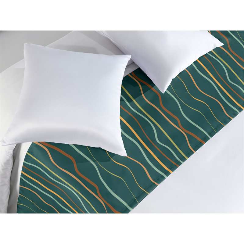 Ambesonne Abstract Bed Scarf Runner Minimalist Wavy Stripes Dark Teal Maroon Marigold, King