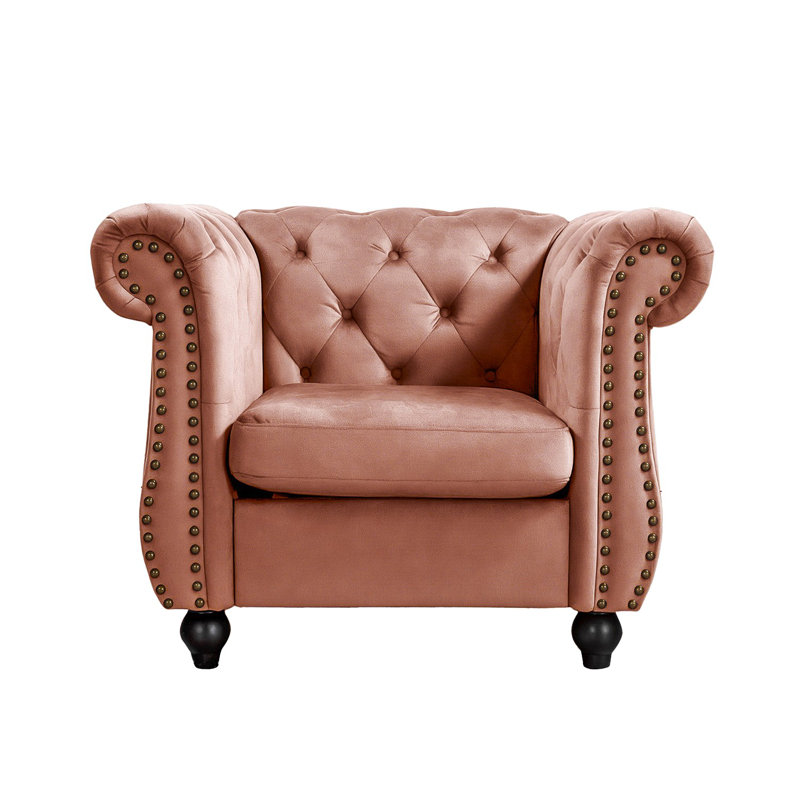 Chesterfield style tufted back armchair, Pink Polyester