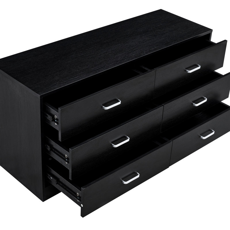 Panneaux en bois aggloméré, commode 6 tiroirs, noir (armoire)