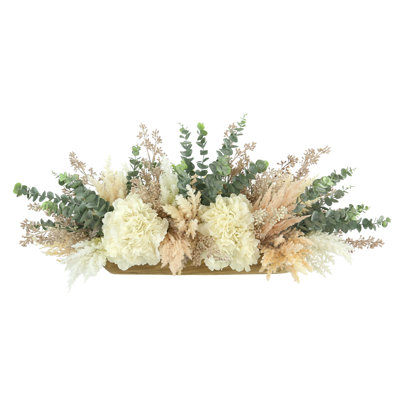Hydrangea, Pampas and Eucalyptus Arrangement in Wooden Bowl